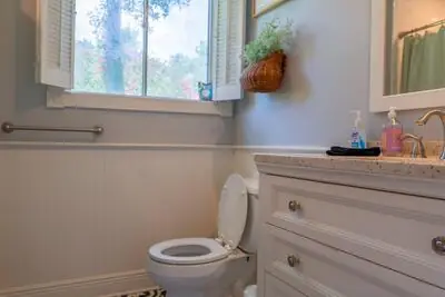 Bathroom — Patterned tile and beadboard